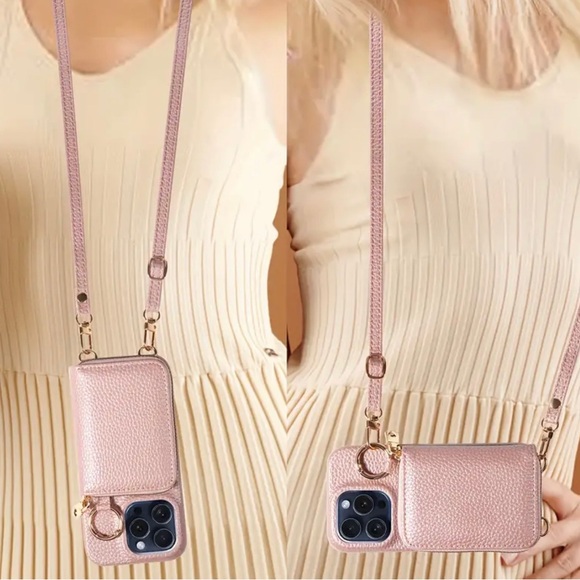 Anti Drop Faux Leather Phone Case With Zipper Lanyard Wallet iPhone 15ProMax - Picture 3 of 6